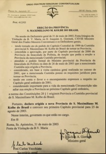 Província celebra 13 anos de sua ereção canônica